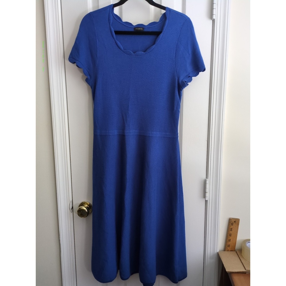 Talbot's Sz M Royal Blu Scalloped Cap Slv & Scalloped Scoop Neck Swing Dress